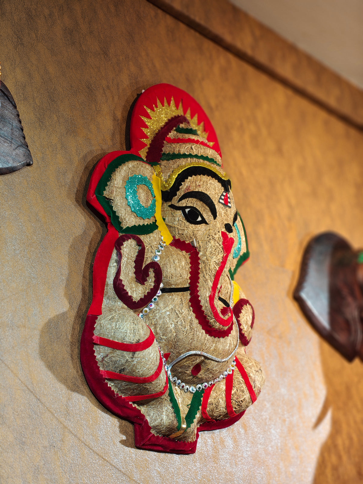 Handcrafted Coconut Husk & Coir Ganesha Wall Hanging – Eco-Friendly Lord Ganpati Wall Art Mask