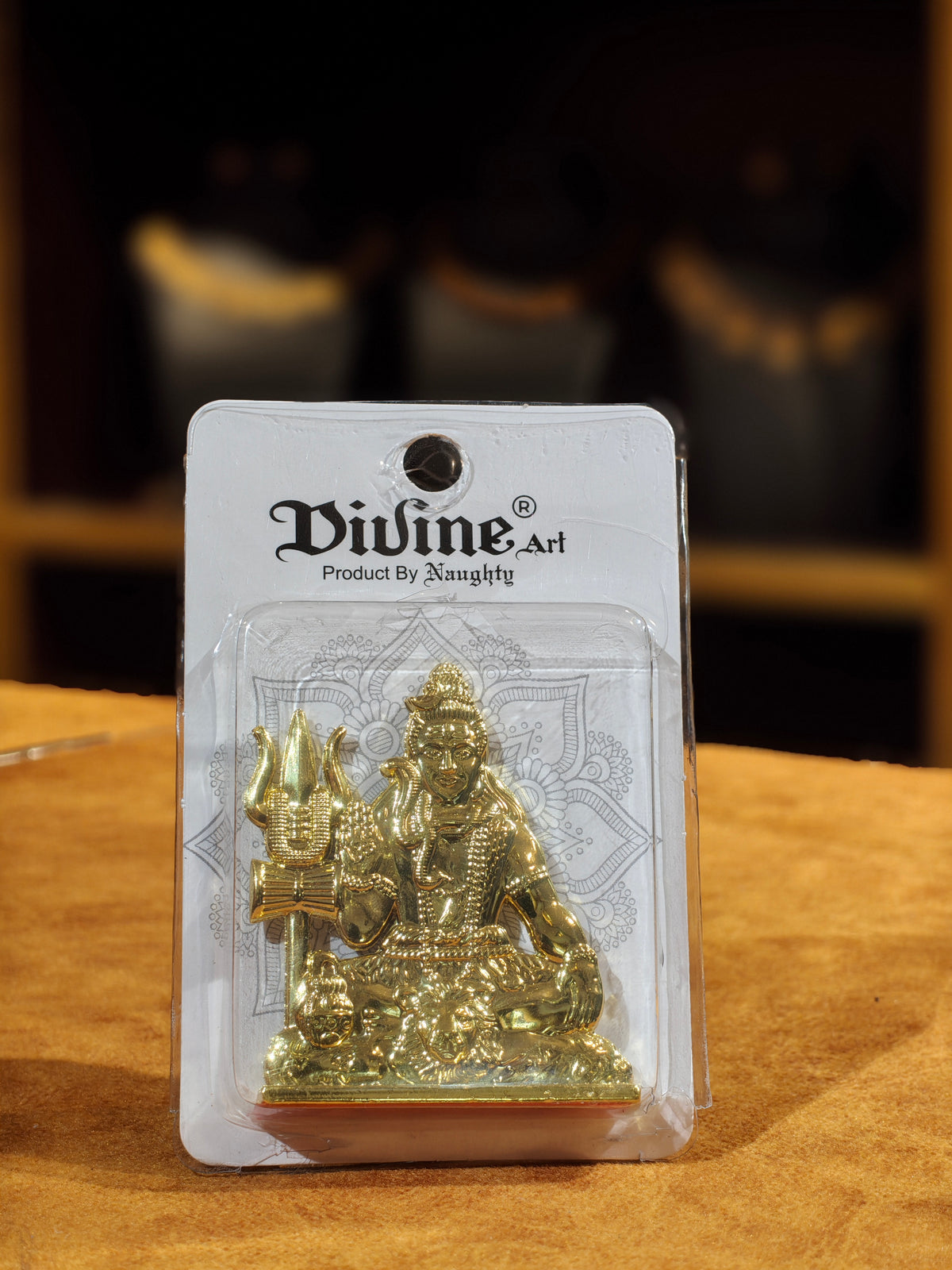 Divine Art Gold-Plated Meditating Lord Shiva Idol with Trishul & Damru – Compact Car Dashboard & Mandir Adiyogi Mahadev Statue