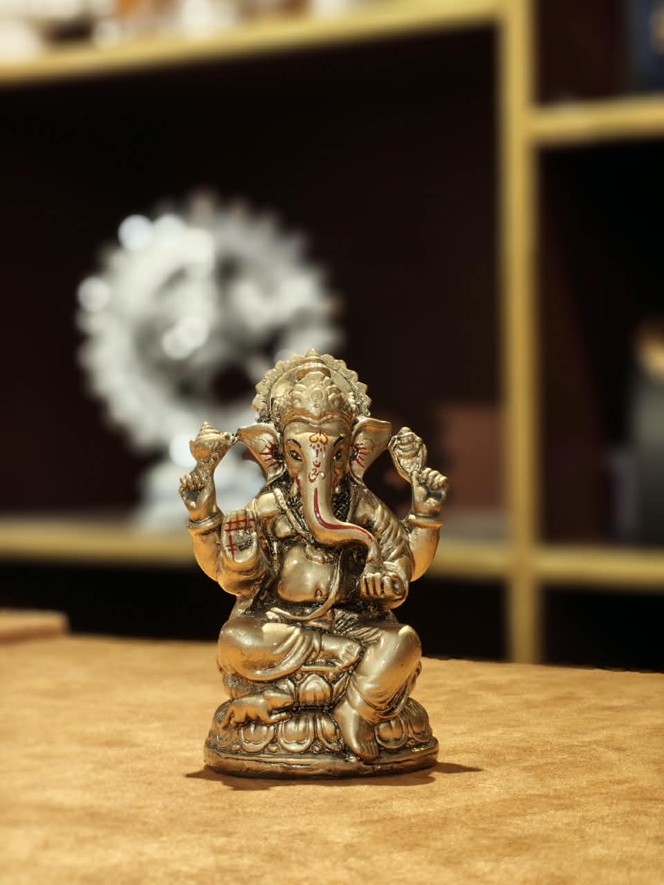 Antique Brass Finish Lord Ganesha Idol – Handcrafted Hindu Deity Statue for Home Mandir, Office Desk & Gifting