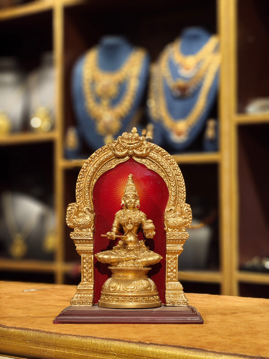 Goddess Annapurna Statue in Crimson Temple Arch – Gold Plated Pooja Idol