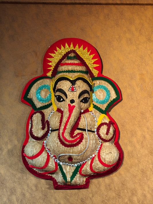Handcrafted Coconut Husk & Coir Ganesha Wall Hanging – Eco-Friendly Lord Ganpati Wall Art Mask