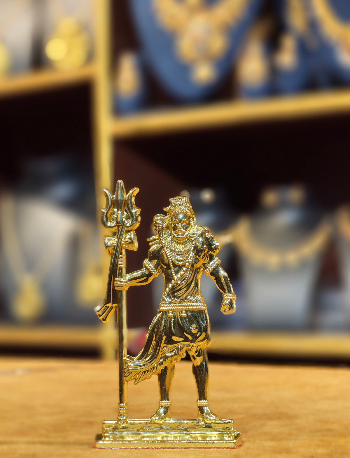 Golden Lord Shiva Statue Holding Trishul & Damru – Standing Mahadev Idol