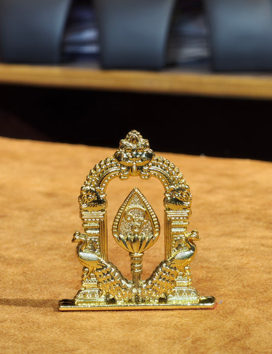 Divine Art Golden Murugan Vel with Twin Peacocks & Prabhavali Arch – Car Dashboard & Pooja Mandir Idol