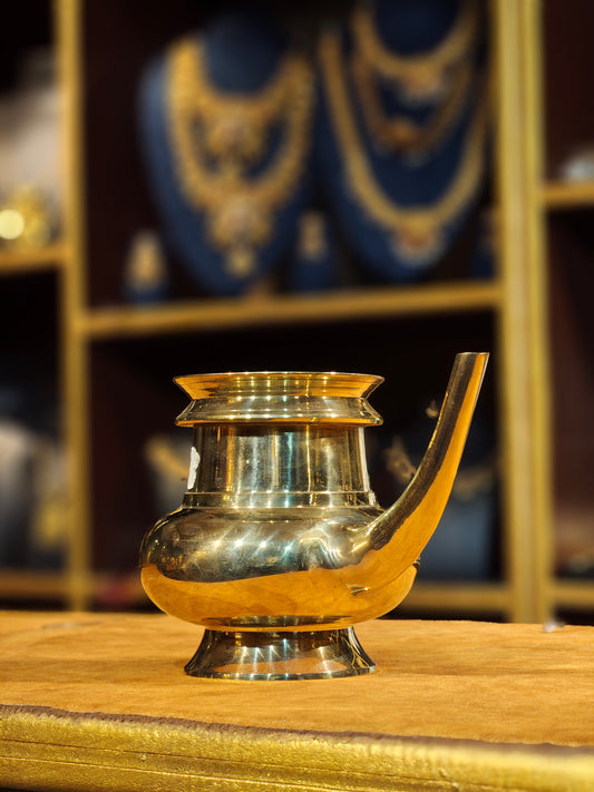 Traditional Handcrafted Heavy Brass Kerala Kindi – Sacred Theertha Spouted Ritual Water Pot for Pooja & Abhishekam