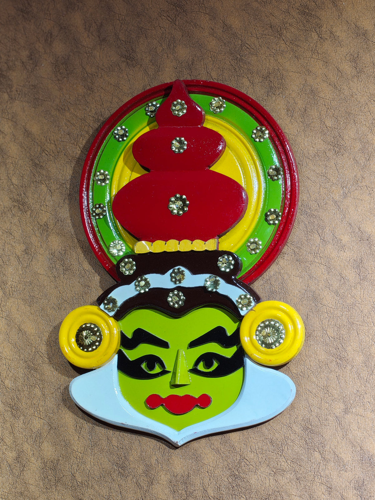 Handcrafted Wooden Kathakali Face Wall Hanging Mask – Traditional Kerala Paccha Classical Dance Art Decor
