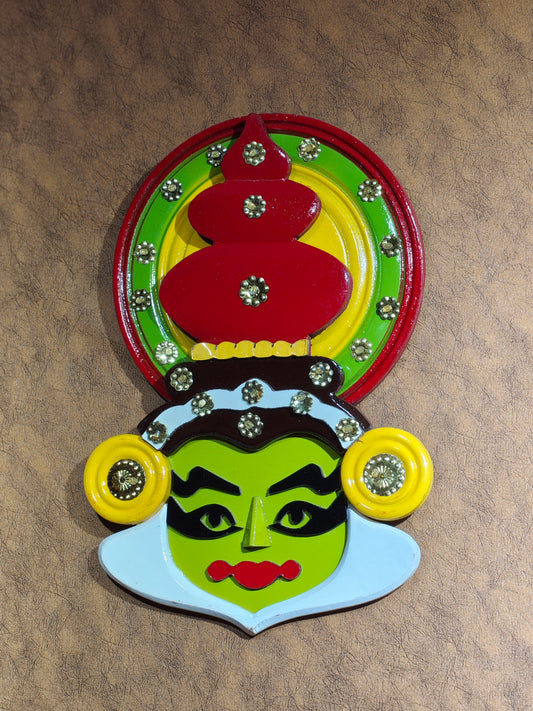Handcrafted Wooden Kathakali Face Wall Hanging Mask – Traditional Kerala Paccha Classical Dance Art Decor