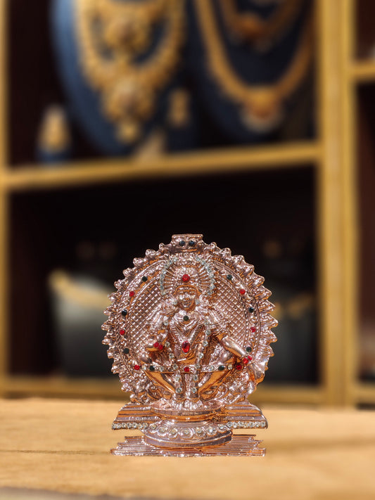 Kulin Rose Gold Lord Ayyappa Swami Car Dashboard Idol – Stone-Studded Prabhavali Manikandan Statue with Double-Sided Adhesive