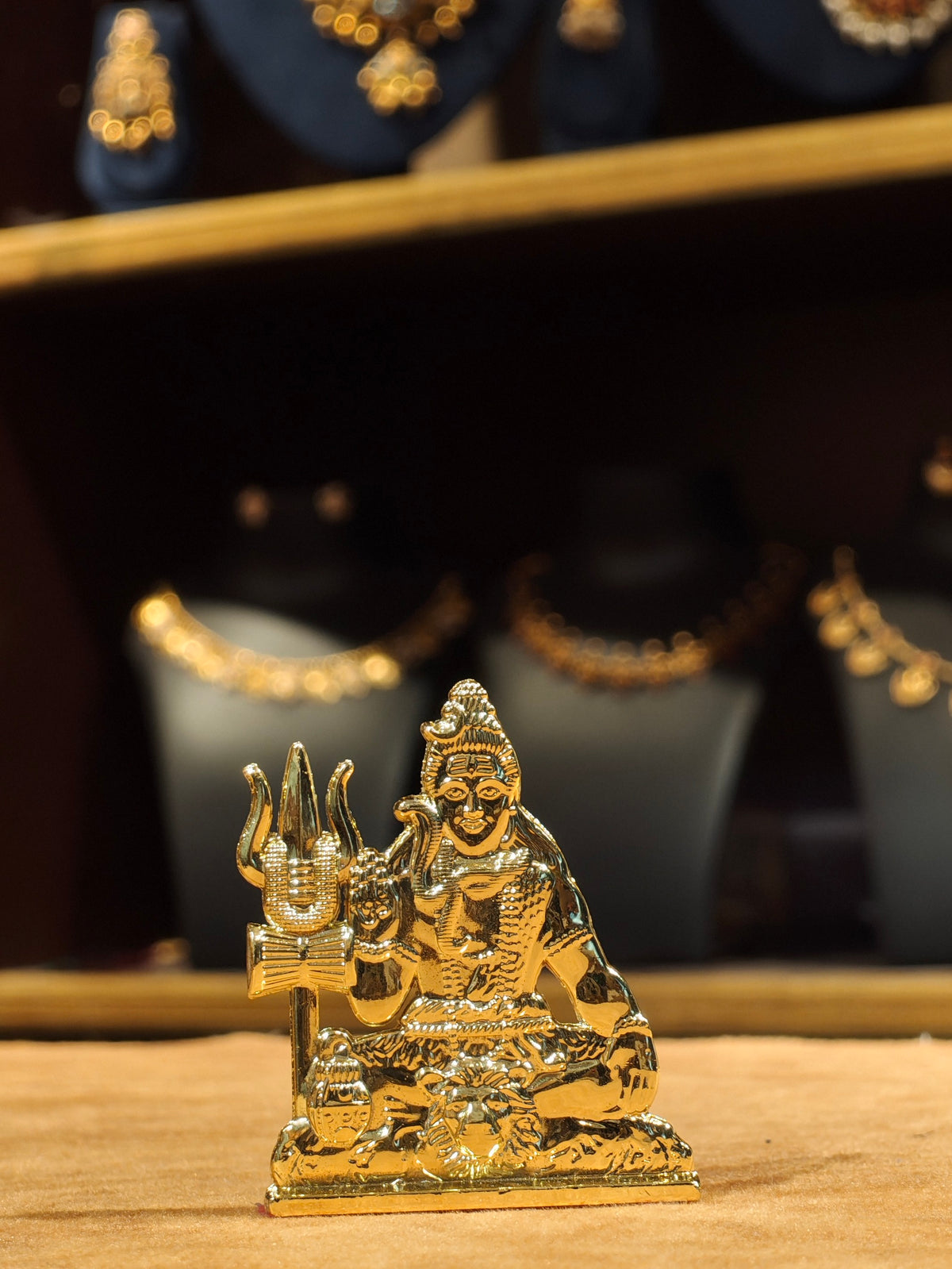 Divine Art Gold-Plated Meditating Lord Shiva Idol with Trishul & Damru – Compact Car Dashboard & Mandir Adiyogi Mahadev Statue